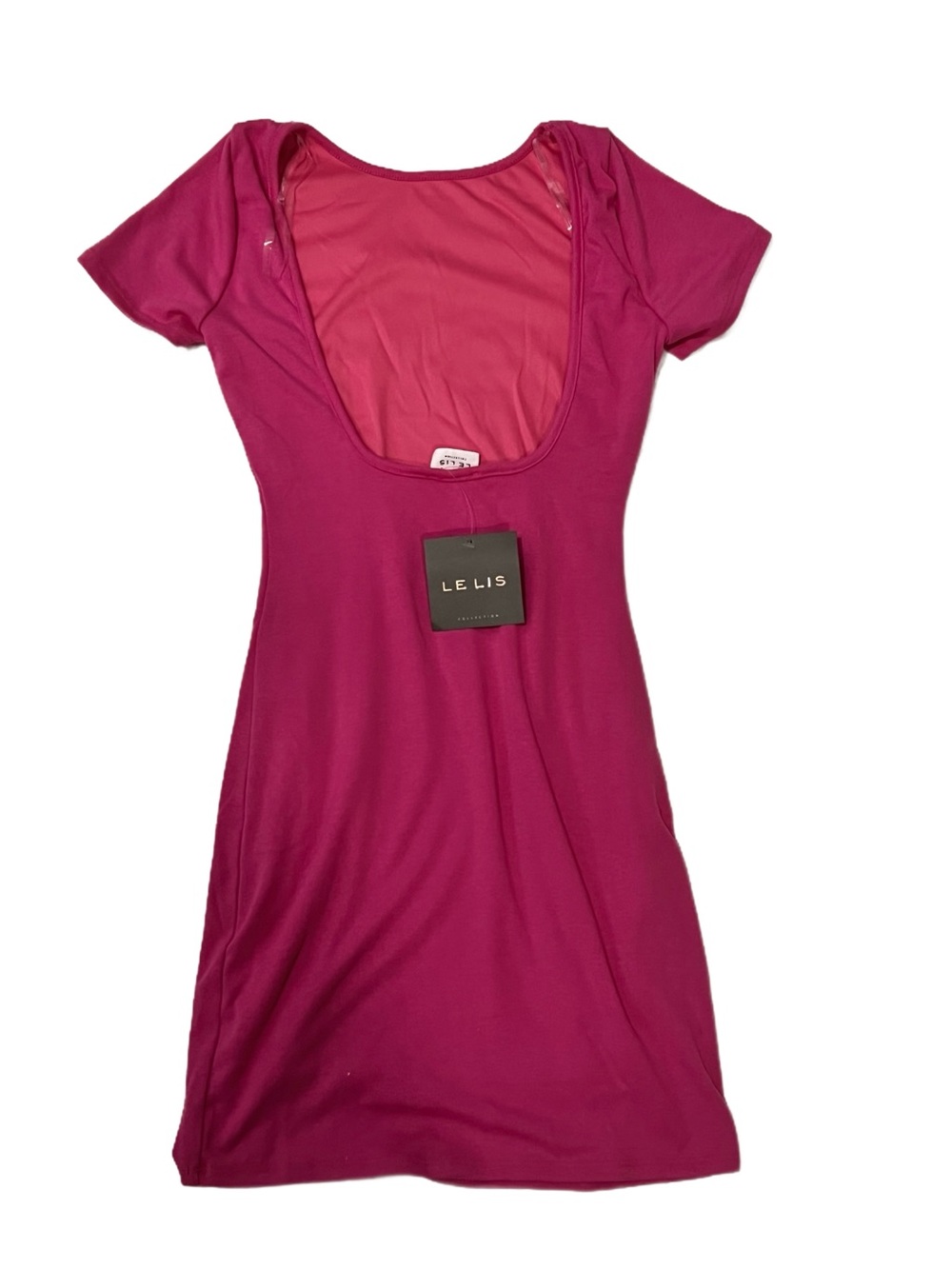 LE LIS NWT XS Scoop-Back Short Sleeve Bodycon Dress - Fuchsia Pink